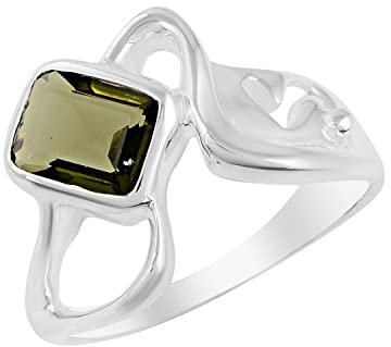 Ring aus massivem 925er Sterlingsilber mit Moldavit-Edelstein, fabelhafter, handgefertigter Schmuck, Geschenk für sie, -5750, Stein:, Moldavit