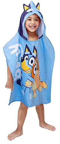 Jay Franco Bluey Piggyback Bath/Pool/Beach Hooded Poncho - Super Soft & Absorbent Cotton Towel, Measures 22 x 22 Inches (Official Bluey Product)