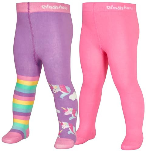 Playshoes Lot de 2 collants Licorne unisexe pour enfant, violet/rose, normal