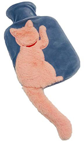NZXVSE Hot Water Bottle, 1 Liter Cute Cat Rubber Water Bag with Faux Fur Cover for Pain Relief, Neck and Shoulders, Hot and Cold Therapy