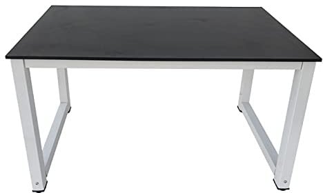 VDD Escritorio para ordenador – Mesa de cocina – metal madera – 120 cm x 60 cm – blanco con mesa negra