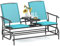Tangkula 2 Person Swing Glider Chair, Patio Rocking Loveseat w/Center Tempered Glass Table, Outdoor Swing Bench w/Steel Frame & Breathable Mesh Fabric for Porch, Balcony, Poolside (Turquoise)