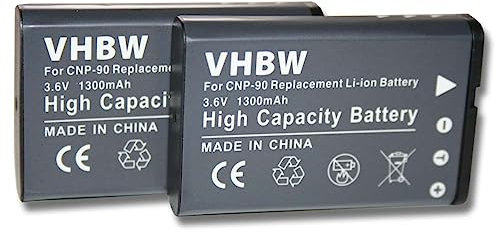 vhbw 2X Akku Ersatz für Casio NP-90 für Kamera (1300mAh, 3,6V, Li-Ion)