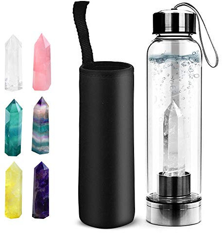 HINATAA Crystal Water Bottle, Removable Healing Natural Quartz Water Bottle, 550 ml (Clear)