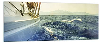 Panorama Bilder auf Glas Yacht Segelboot Sonne Glasbild 140x50cm Wandbilder Dekoration Wohnzimmer Schlafzimmer Küche Groß XXL Wanddeko Bild im Glas Wand Kunstdruck Art Modern Wall Decor GAB140x50-4138