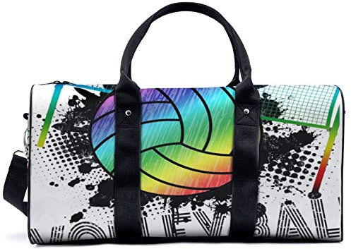 Buntes Volleyball-Reisegepäck mit verstellbarem Riemen, Regenbogen-Volleyball-Sporttasche, leicht, Segeltuch, für Damen und Herren, multi, L, Reisetasche
