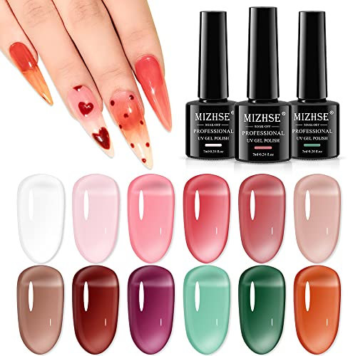 MIZHSE Jelly Gel Nagellack Set, UV Nagellack Jelly Glas Kristall, 12 Farben Nagelack Set für Nageldesign, Frühling Sommer 7ML 12er Pack