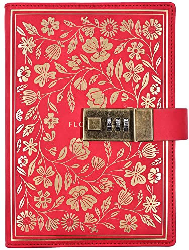 LinYesh Vintage Leder Tagebuch mit Zahlenschloss: B6 Geprägte Blume Geheimes Tagebuch Liniert Liniertes Papier zum Schreiben, Journal Notizbuch,Tagebuch Buch für Männer, Frauen, Mädchen, Junge
