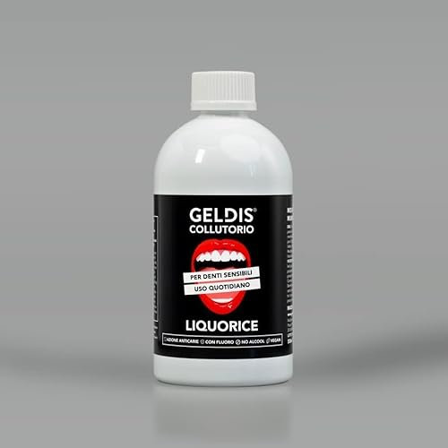 GELDIS Mundspülung Antibakteriell - Mundwasser Konzentrat für empfindliche Zähne mit Anti Arterien und Fluor Wirkung, Ohne Alkohol, OK Vegan, Aromatisierte Mundspülung - 500 ml (Lakritze, 500 ml)