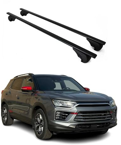 OMAC Dachträger Querträger für SsangYong Korando IV 2019-2026 – Abschließbar – Max. 75 kg – 2 Stangen Schwarz