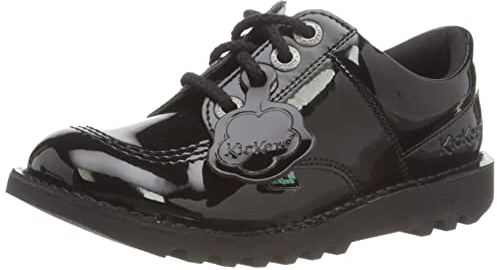 Kickers Girl's Kick Lo Leather Alternative Patent School Uniform Shoe | Smart Everyday School Look | Everyday Comfort Fit, Cushioned for All-Day Wear, Black, 2.5 UK Child