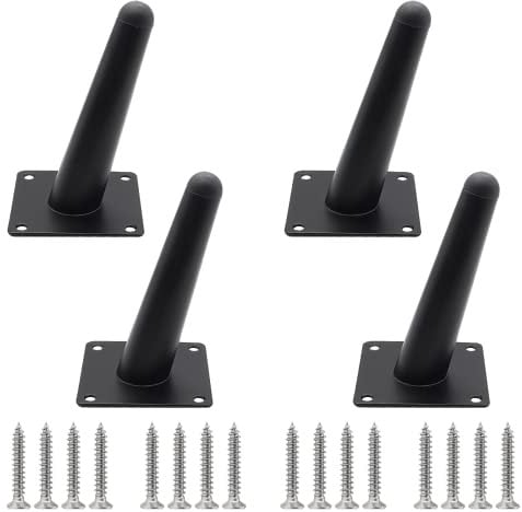Cjueiom 4 Inch / 10cm Oblique Furniture Legs Black Sofa Set of 4, Mid-Century Couch Heavy Duty Coffee Table Legs, Tapered Chair Feet Metal Cabinet Replacement for Cupboard Ottoman (CJ151)