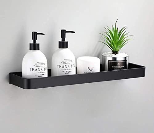 AJINGELA An der Wand montiert Schwimmend Metall Lagerregal,Schwarz Badezimmer Regal An der Wand montiert Badewannenregale Platzeinsparung Rostfest Extra Stark Schwimmend Lagerregal(60CM)