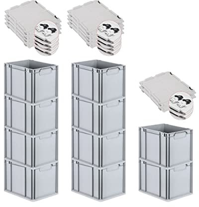 PROREGAL SuperSparSet 10x Eurobox NextGen Economy mit Scharnierdeckel & schwarzen Verschlüssen | Griffe geschlossen | HxBxT 32x30x40cm | 30 Liter | Eurobehälter Transportbox Transportbehälter