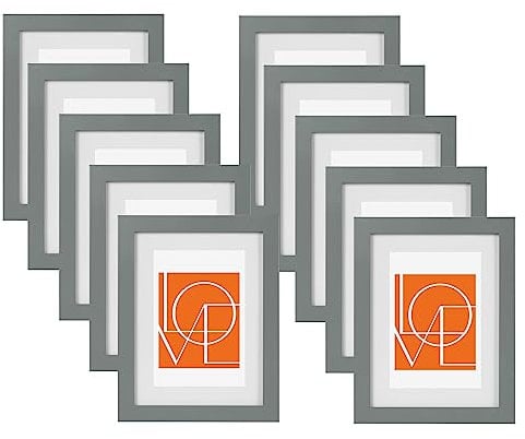 WOLTU Bilderrahmen 30x40 cm, Fotorahmen zum vertikalen oder horizontalen Aufhängen, Holzrahmen mit Passepartout, Set of 10 Posterrahmen Collage Wanddeko, Grau