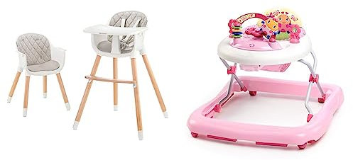 Kinderkraft Hochstuhl SIENNA 2 in 1, Kinderhochstuhl & Bright Starts, June Berry Lauflernhilfe mit Spielstation & Spielzeug