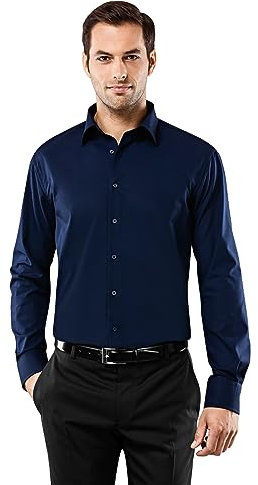 Vincenzo Boretti Herren Hemd bügelfrei 100% Baumwolle Regular-fit Uni-Farben dunkelblau 39-40