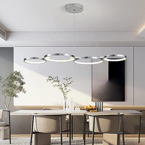 Schwarz LED Pendelleuchte Esszimmerlampe Dimmbare Moderner Büro Ring Design Hängelampe Höhenverstellbare Wohnzimmerlampe Küchen Kronleuchter für Schlafzimmer Bar Esstisch Hängend Leuchten (Chrom)