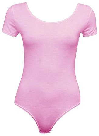 Tease Womens Cap Short Sleeve Plain Round Neck Stretch Leotard Bodysuit UK Size (16, Baby Pink)