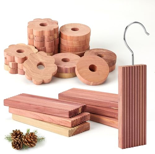 Yizhet 6 Zedernholzklötze und 10 Zederblumen gegen Kleidermotten, 10 Mottenstop Holzringe aus Zedernholz, Natürliche Cedar Wood Produkte für Kleiderbügel und Schubladen