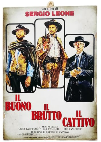 KUSTOM ART Bild im Vintage-Stil, Serie berühmte Schauspieler Clint Eastwood Poster, Film II Gut, das Hässliche, der Schlechte Druck auf Holz 25 x 18 cm.