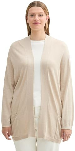 TOM TAILOR Damen Plussize Basic Cardigan Strickjacke,25955 - Dusty beige Melange, 50