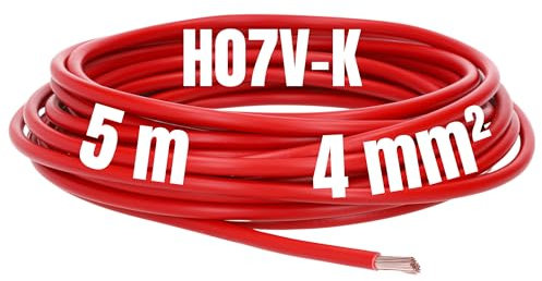 Kalitec Cavo di cablaggio rosso H07V-K da 5 metri 4 mm² I Cavo flessibile da 4 mm2 I Cablaggio a filo sottile I Cavo a filo singolo per armadio di controllo I Cavo per interruttori