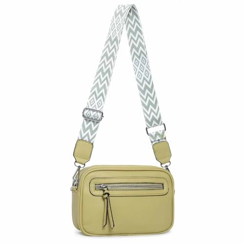 ITALYSHOP24 OBC Damen Tasche Umhängetasche Brusttasche Cross Over Body Bag Gürteltasche Schultertasche Bauchtasche Hüfttasche Abend Freizeit Reise Leder Optik Pistazie