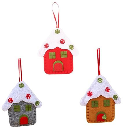 Cabilock 3 Piezas Colgante de árbol de Navidad Adorno navideño rústico Adorno navideño para Chimenea Colgantes navideños Casitas navideñas Colgantes del árbol de Navidad Colgante de Tela