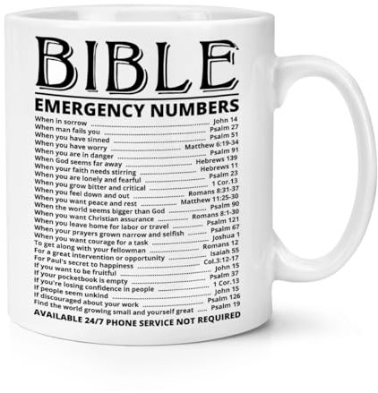 Bible Emergency Numbers 10oz Mug Cup God Jesus Funny Joke Birthday Christmas Christian Christ Gifts