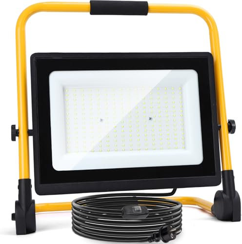 Aigostar - Projecteur de Chantier LED avec Cordon de 4M,200W,Éclairage Chantier Puissant ,18000LM,Étanche IP65 e Portable,6500K,Lampe Travaux avec Prise,Idéal pour Intérieurs et Extérieurs