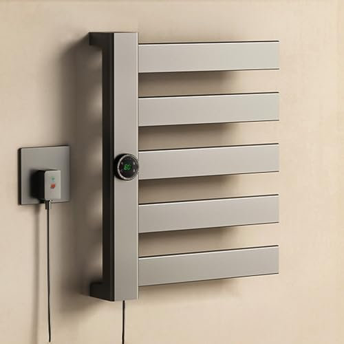 Scaldasalviette Elettrico Bagno, 230 W Termoarredo Elettrico Bagno con Generatore di ioni Negativo e Aria Calda e Fredda a 3 velocità, Termostato Intelligente Display Touch a LED- Gun Gray L