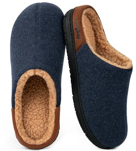 LongBay Men's Memory Foam Slippers Indoor Outdoor Slip On Warm House Shoes | Wool-Like Fabric, Sherpa Fleece Lining, Recyclable Nonslip Sole, Bedroom Living Room Office, Short Outdoor, Winter, Gift