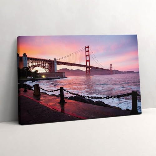 Wallfluent Bilder Leinwand 30x20 cm auf Leinwand Wanddekoration Kunstdruck Heimdekoration Wohnzimmer Schlafzimmer - Blick auf die Golden Gate Bridge