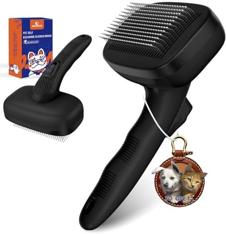 YOYUPETA Dog Self Cleaning Slicker Brush for Shedding, Ideal for Short Long Haired Dogs, Including Cat. Removes Loose Fur, Undercoat, Mats, Tangled Hair. Suit for Small Medium Large Animal, Black