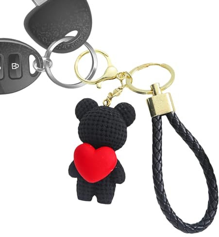 Qumiuu Bären-Schlüsselanhänger, Bären-Schlüsselanhänger,Niedlicher Cartoon-Bär mit Herz-Harz-Armband-Schlüsselanhänger | Schlüsselanhänger mit -Rucksack-Schlüsselanhänger, Bär-Ornamente,