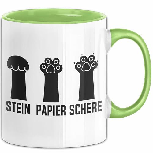 Stein Papier Schere Katze Katzenpfote Tasse Geschenk Becher (Grün)