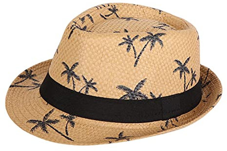 WYLZLKX Strohhut Fedora-Hut Strohhut Panamahut Panama Fedora Hut Tropisch Bedruckter Sonnenhut
