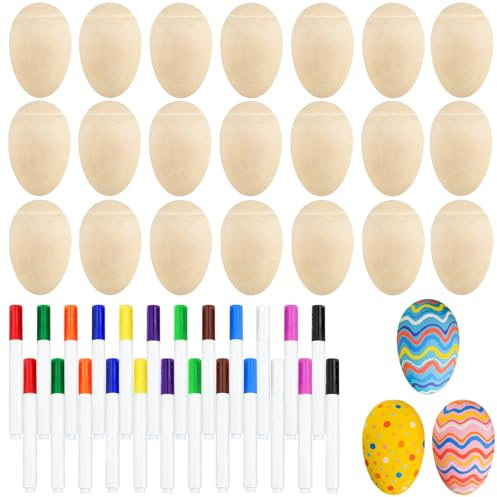 Morcheiong 12/24 pezzi shaker per uova in legno, fai da te shaker per uova set di strumenti musicali con 12/24 pezzi penne multicolori, maracas per uova di Pasqua bomboniere per bambini (24)