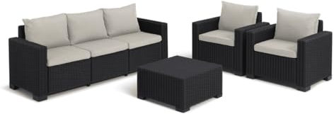 Allibert California Loungeset 4-TLG. (mit 3-Sitzer) anthrazit - Rattanoptik, wetterfest, Garten