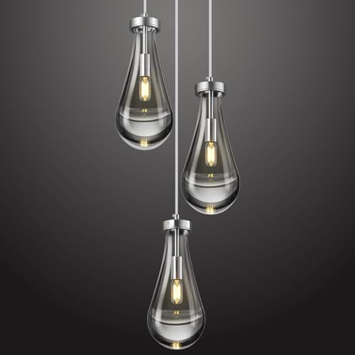 ZYBWL Chrom Raindrop Pendelleuchten 3 flammig Küche Insel Kristalle hängelampe klar massivem Glas Pendelleuchte moderne Kronleuchter für Esszimmer Veranda Flur Wohnzimmer,E14 Fassung