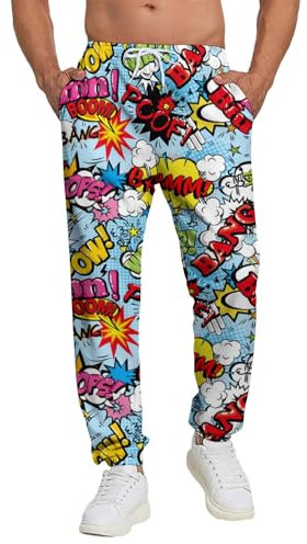 PIANHAUE Herren-Sweathose mit Taschen, Jogginghose für Herren, lässig, Lounge, Sport, Trainingshose mit Kordelzug, Cartoon-Graffiti, Groß