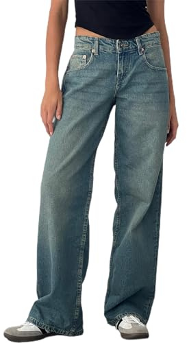 Yassiglia Women's Baggy Jeans Y2K Low Rise Wide Leg Jeans Boyfriend Jeans for Women Casual Baggy Trousers with Pocket (Blue A, M)