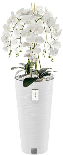botle Künstliche Orchidee Kaskaden Blumenstrauß Weiß im Topf Weiß H 110 cm Heimbüro Dekoration, Kunstpflanze Orchidee, Kunstblume, Künstliche Orchidee im Topf