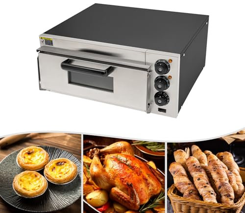 Mermajestic Forno elettrico per pizza 20 l, 2000 W, 1 camera, forno per pizza, forno per pizza, manico anti-scottatura, guanti resistenti al calore, controllo della temperatura e del tempo, finestra