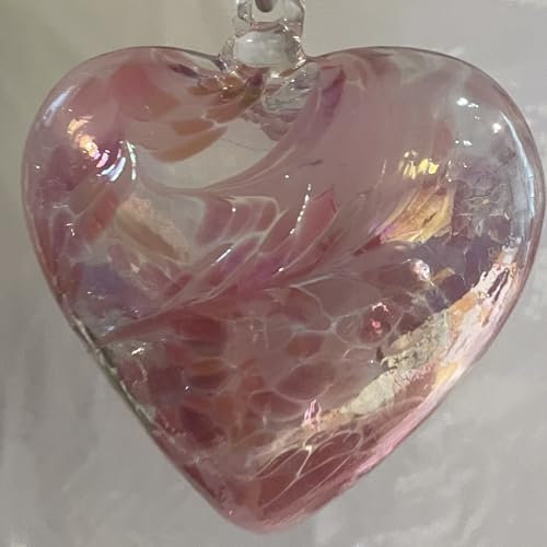 Grand cœur à suspendre - Rose transparent - Décoration de fenêtre - Verre de cristal soufflé à la bouche - Largeur : 12 cm - Hauteur : environ 13 cm - Profondeur : 5,5 cm