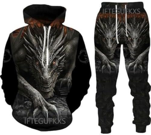 Sweat à capuche pour homme avec motif dragon chinois imprimé 3D Pull ample Dragon chinois T-shirt de sport Jogging Ensemble de sport, S3., 4XL