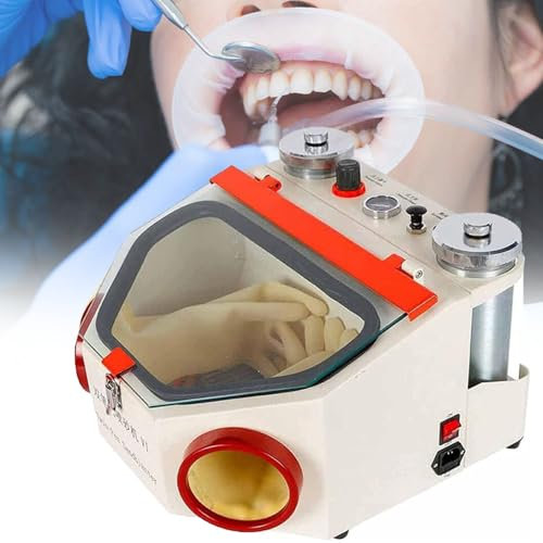 YANGYMM Double-Pen Fine Sand Blasting Machine, Dental Lab Sandblaster, 2 Pen + 2 Tanks Dental Lab Sandblaster LED Light and Large View Window Sandblaster Machine, with Foot Pedal Control