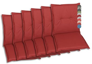 GO-DE Textil Bequeme und attraktive Polsterauflagen für Niederlehner-Gartenstühle (6er-Set, Design: Uni Rot)