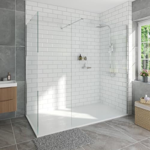 Aquariss 1700x900mm Chrome Walk in Shower Enclosure Wet Room 8mm Clear Easy Clean 1200mm Front Glass Door + 900mm Side Panel with White Tray and Waste